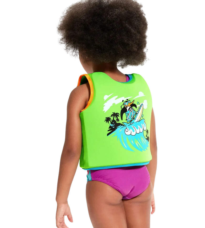 Chima Penguin Print Swim Confidence Float Vest For Tot's - Green & Blue