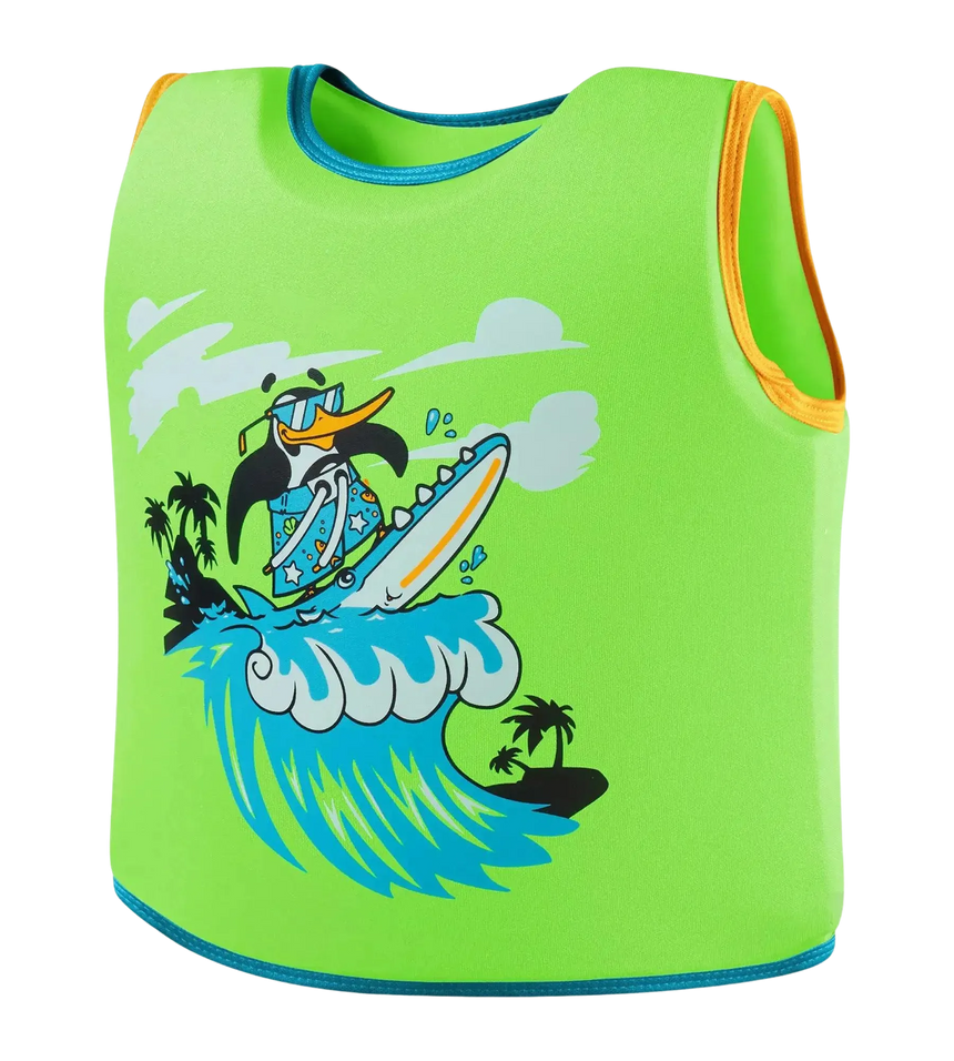 Chima Penguin Print Swim Confidence Float Vest For Tot's - Green & Blue