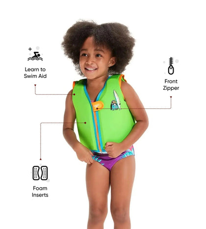 Chima Penguin Print Swim Confidence Float Vest For Tot's - Green & Blue