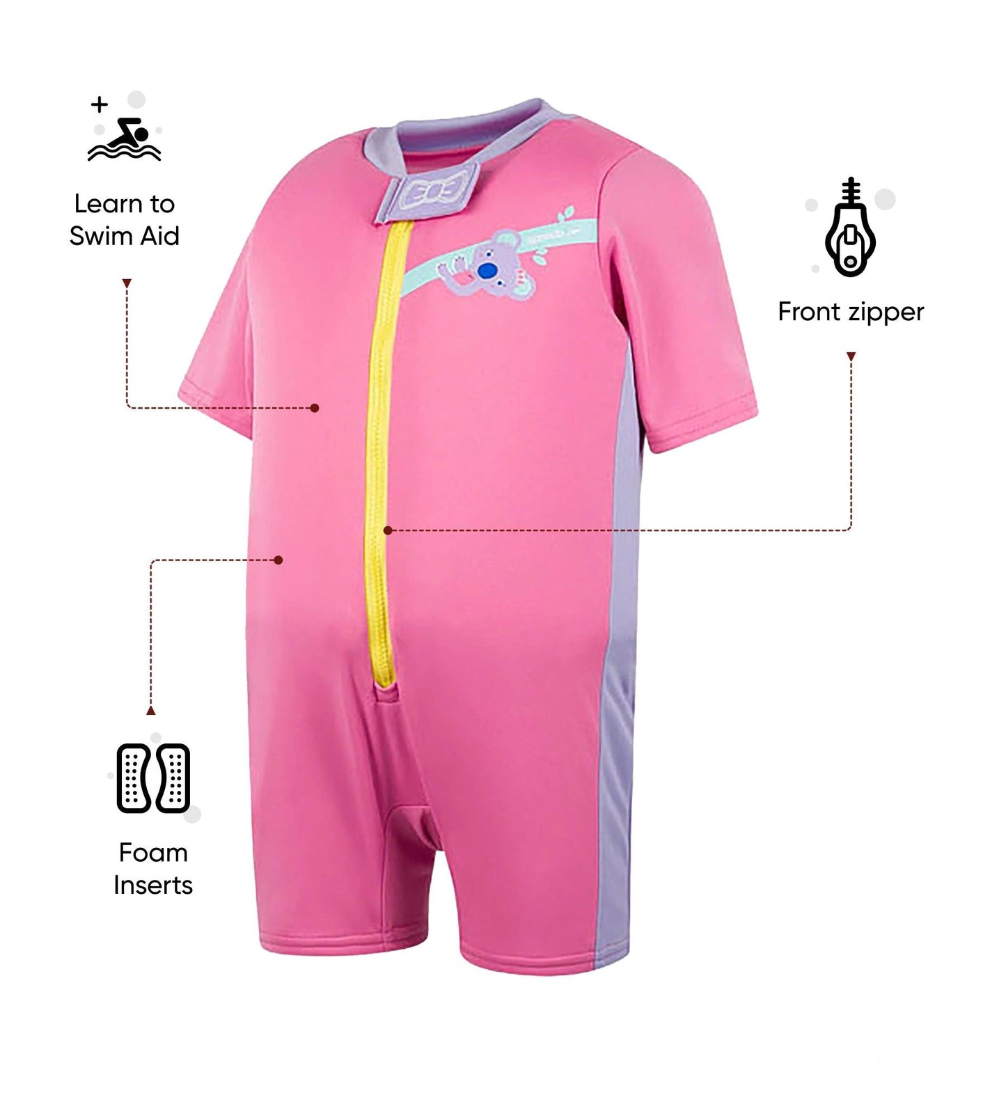 Koala Print Swim Confidence Croc Float Suit For Tot's - Pink & Purple