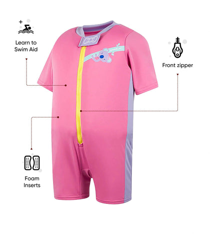 Koala Print Swim Confidence Croc Float Suit For Tot's - Pink & Purple