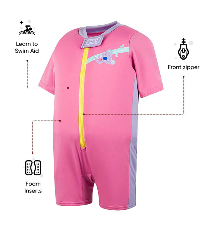 Koala Print Swim Confidence Croc Float Suit For Tot's - Pink & Purple