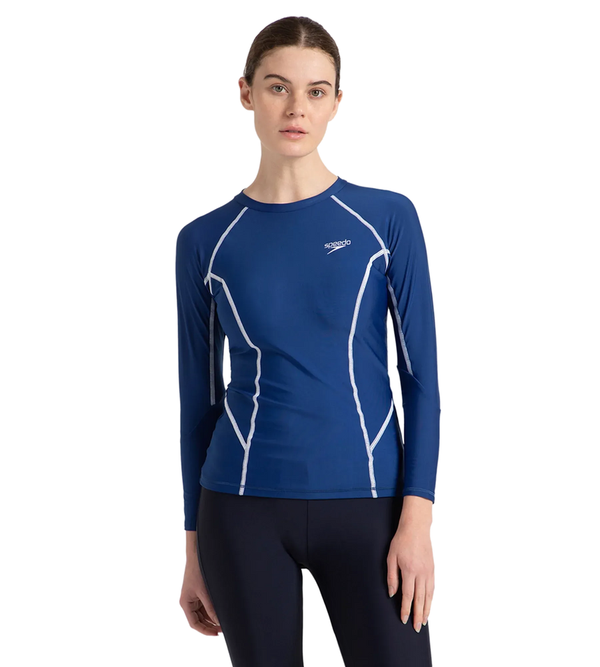 Women's Solid Long Sleeve Suntop - Ammonite Blue & White