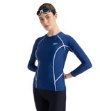 Women's Solid Long Sleeve Suntop - Ammonite Blue & White