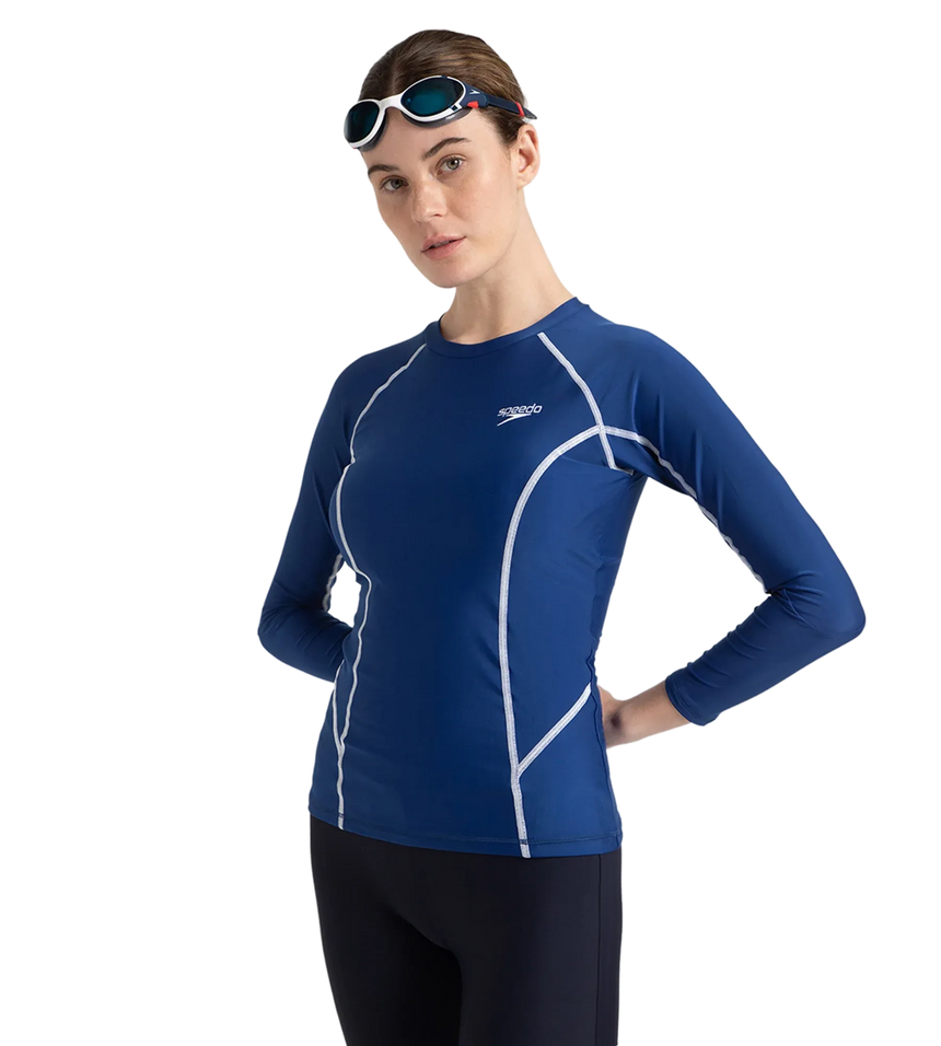 Women's Solid Long Sleeve Suntop - Ammonite Blue & White