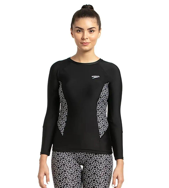 Women's Endurance Boomstar Printed Long Sleeve Suntop - Black & White_1