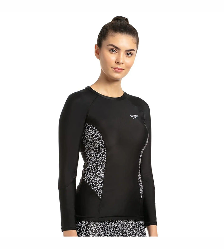 Women's Endurance Boomstar Printed Long Sleeve Suntop - Black & White_3