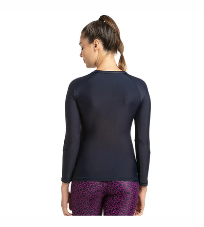 Women's Endurance Boomstar Printed Long Sleeve Suntop - True Navy & Electric Pink_4