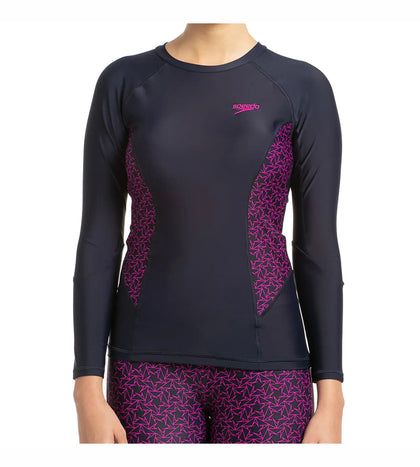 Women's Endurance Boomstar Printed Long Sleeve Suntop - True Navy & Electric Pink_5