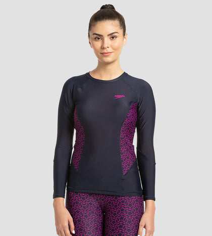Women's Endurance Boomstar Printed Long Sleeve Suntop - True Navy & Electric Pink
