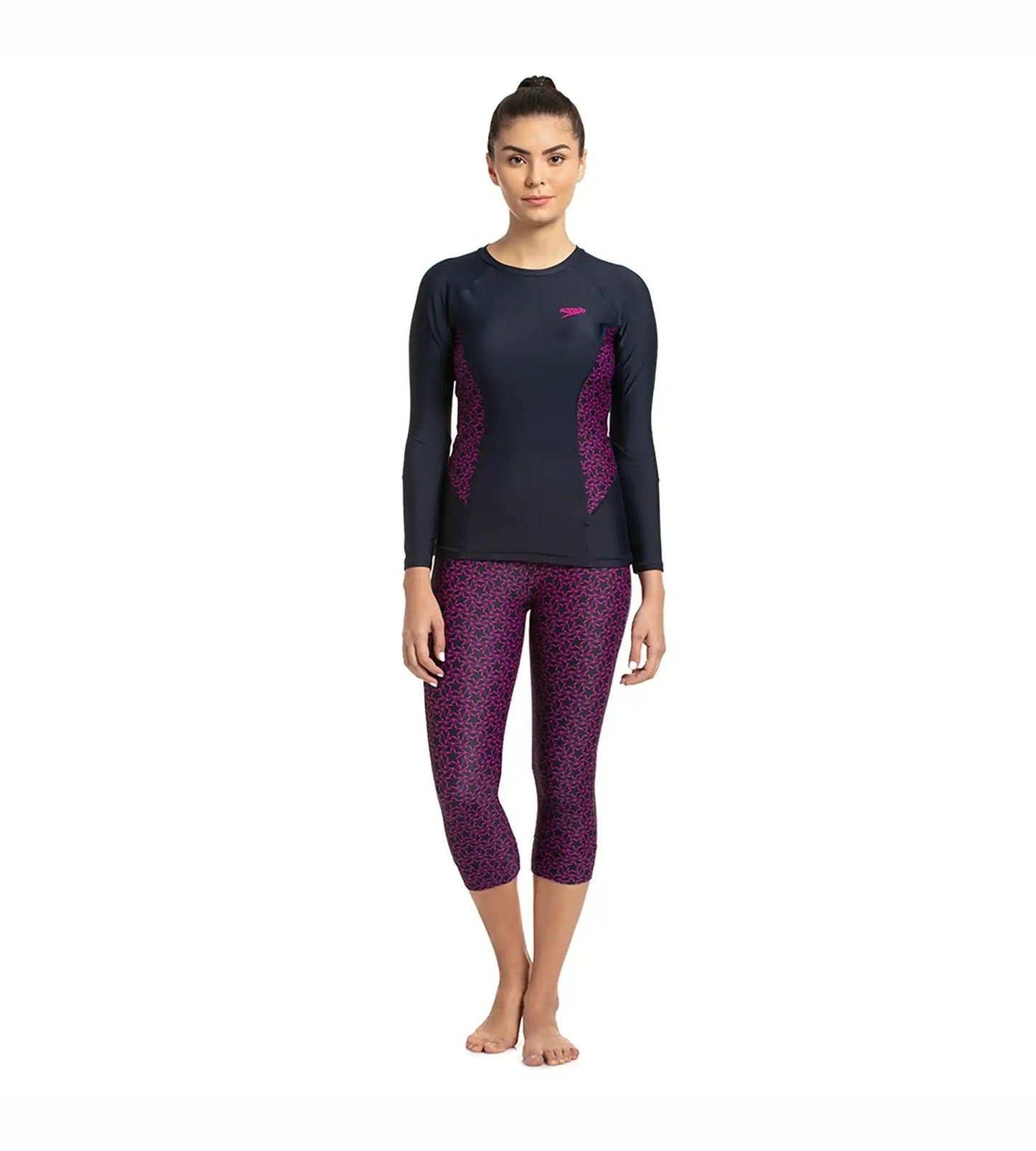 Women's Endurance Boomstar Printed Long Sleeve Suntop - True Navy & Electric Pink_3