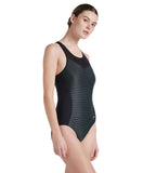 Women's Power Flex Mesh Panel One Piece Swimwear - Black & Greenglow
