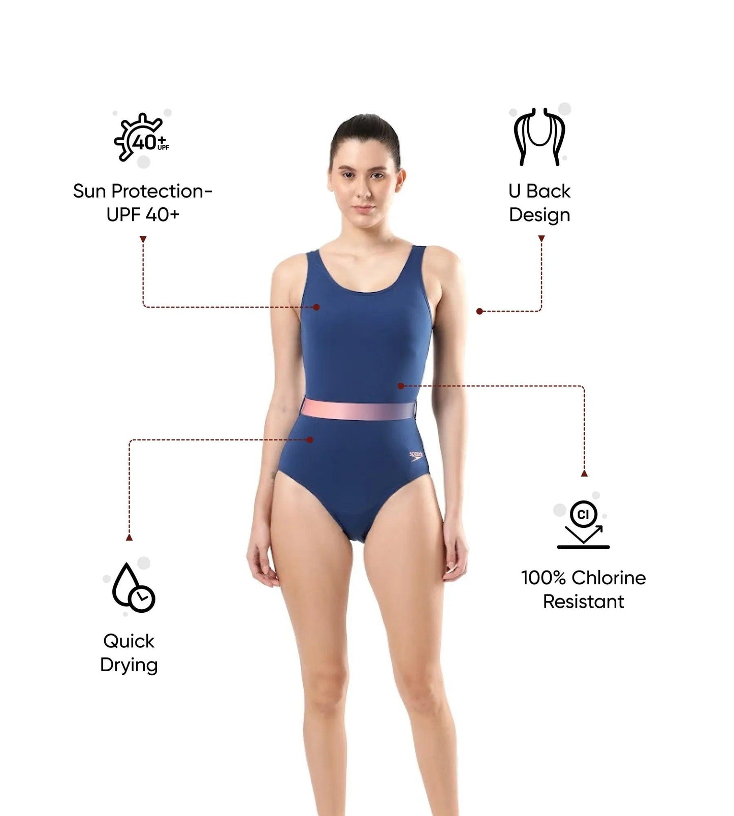 Women's Recycled Endurance+ Belted U Back One Piece Swimwear - Ammonite & Soft Coral
