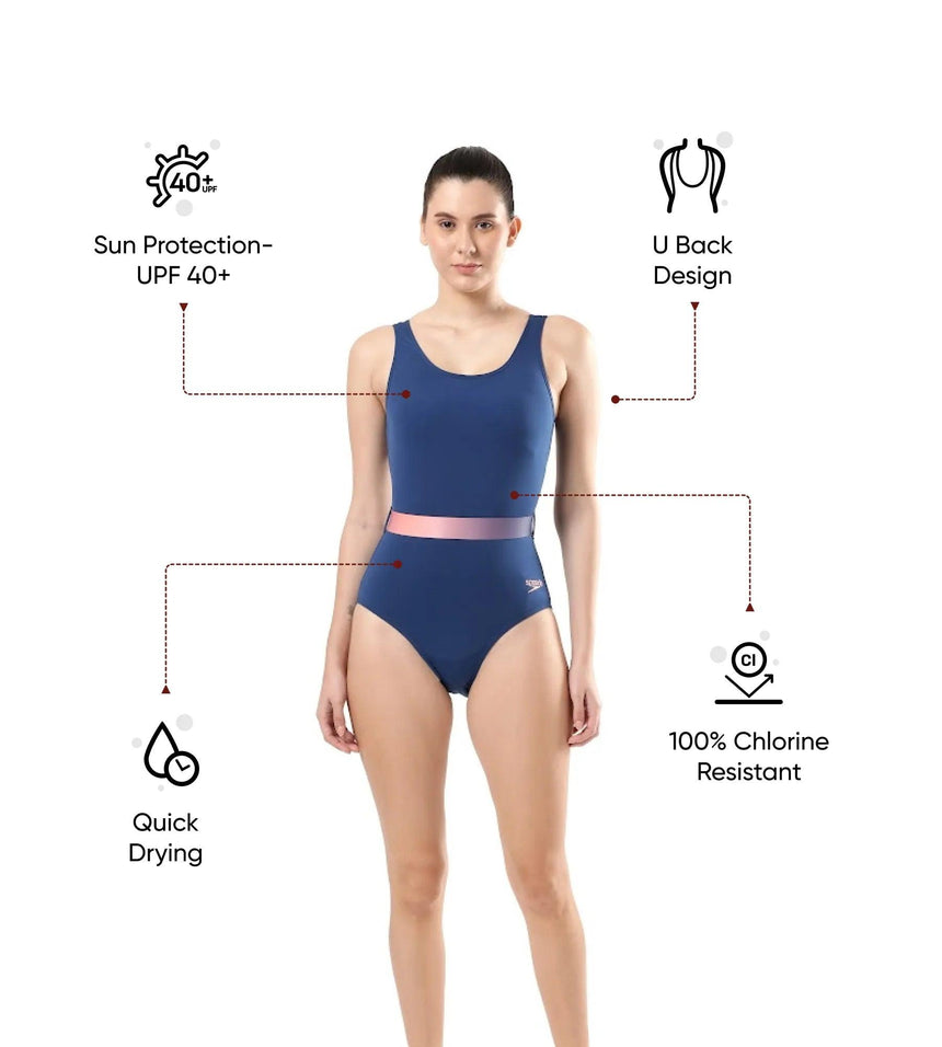 Women's Recycled Endurance+ Belted U Back One Piece Swimwear - Ammonite & Soft Coral