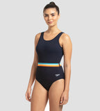 Women's Endurance+ Belted U-Back One Piece Swimwear - True Navy & Orange Fizz