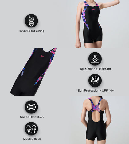 Girl's Endurance10 Hyperboom Print Splice Muscleback Legsuit - Black & Margarita Pink