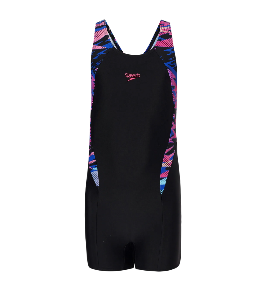Girl's Endurance10 Hyperboom Print Splice Muscleback Legsuit - Black & Margarita Pink