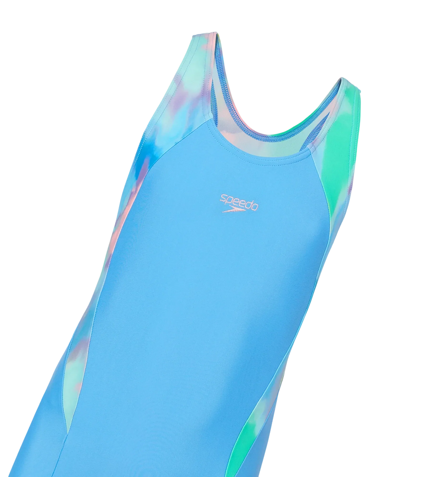 Girl's Endurance10 Print Splice Muscleback Legsuit - Periwinkle Blue & Glassy Pink