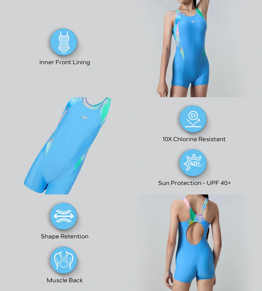 Girl's Endurance10 Print Splice Muscleback Legsuit - Periwinkle Blue & Glassy Pink
