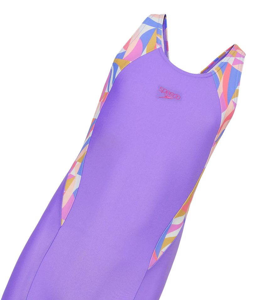 Girl's Endurance10 Print Splice Muscleback Legsuit - Purple Mist & Neon Violet