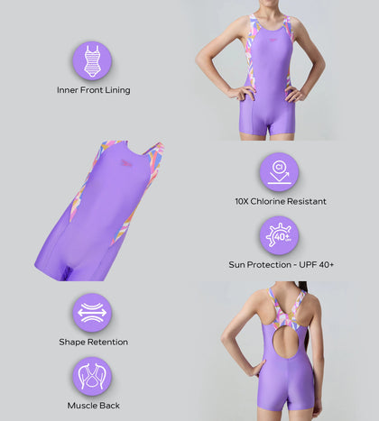 Girl's Endurance10 Print Splice Muscleback Legsuit - Purple Mist & Neon Violet