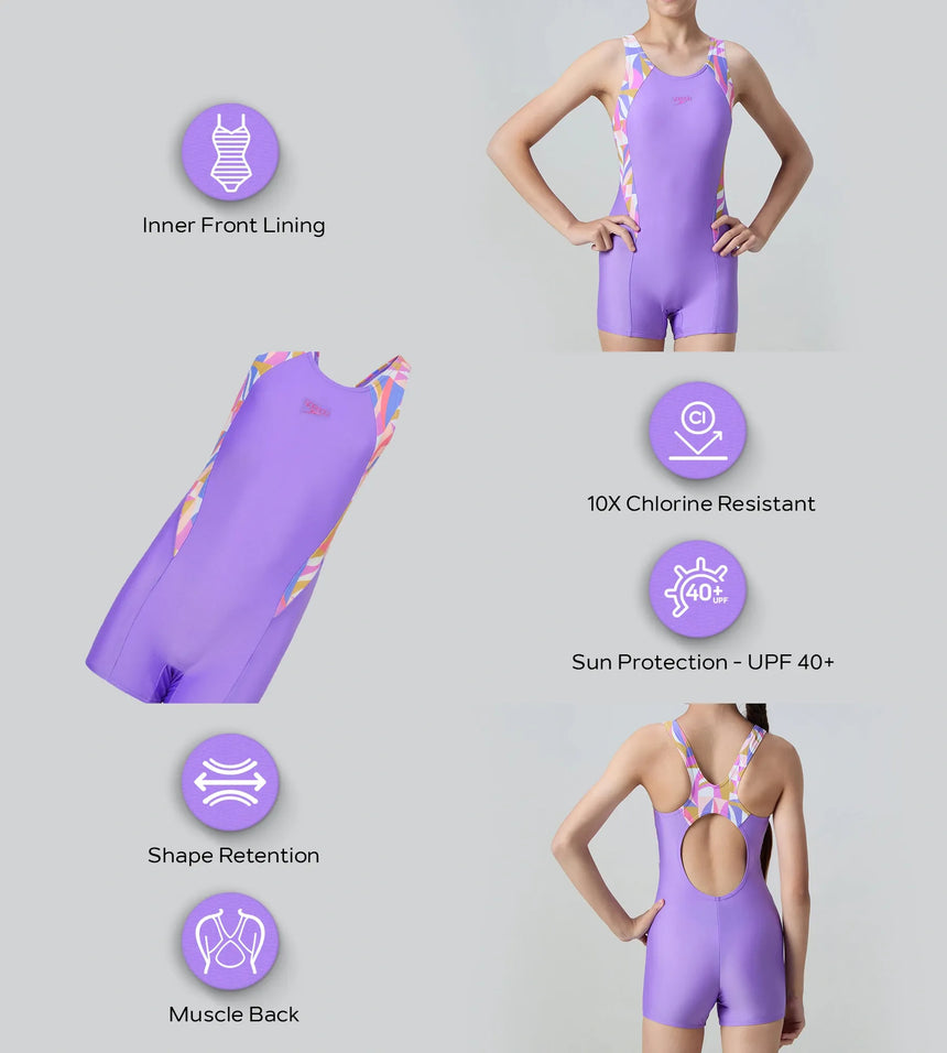 Girl's Endurance10 Print Splice Muscleback Legsuit - Purple Mist & Neon Violet