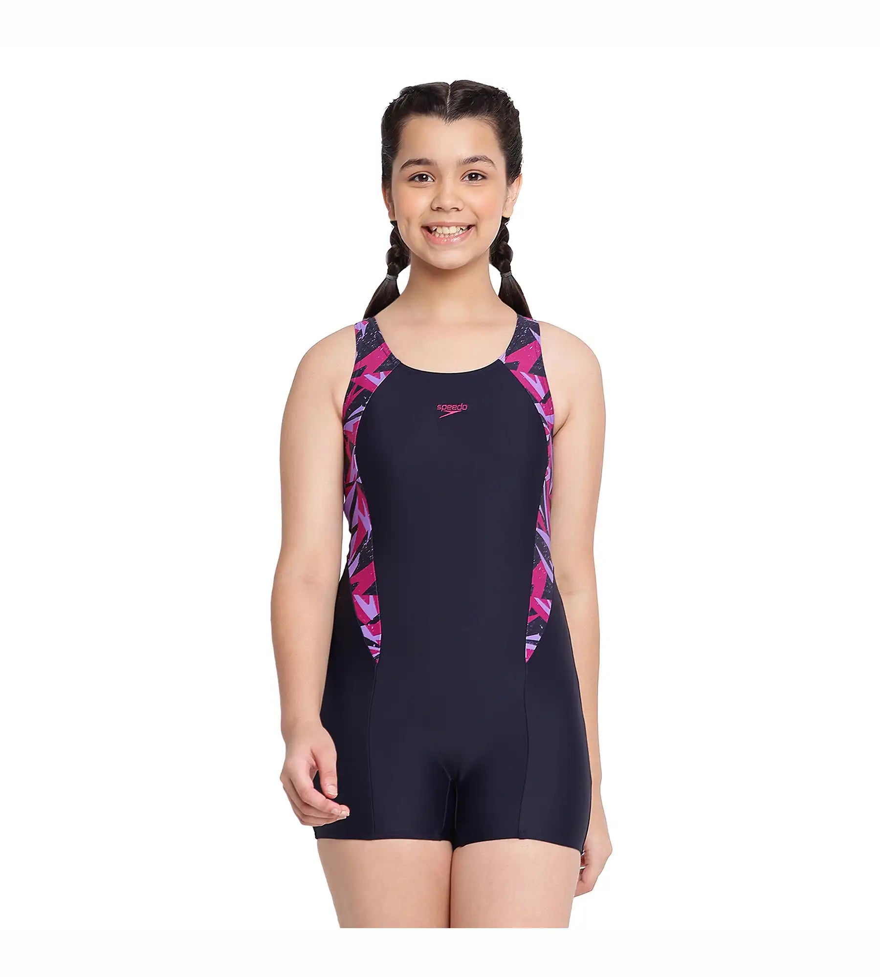 Girl's Hyperboom Splice Muscleback  Legsuit Swimwear - True Navy & Berry_1