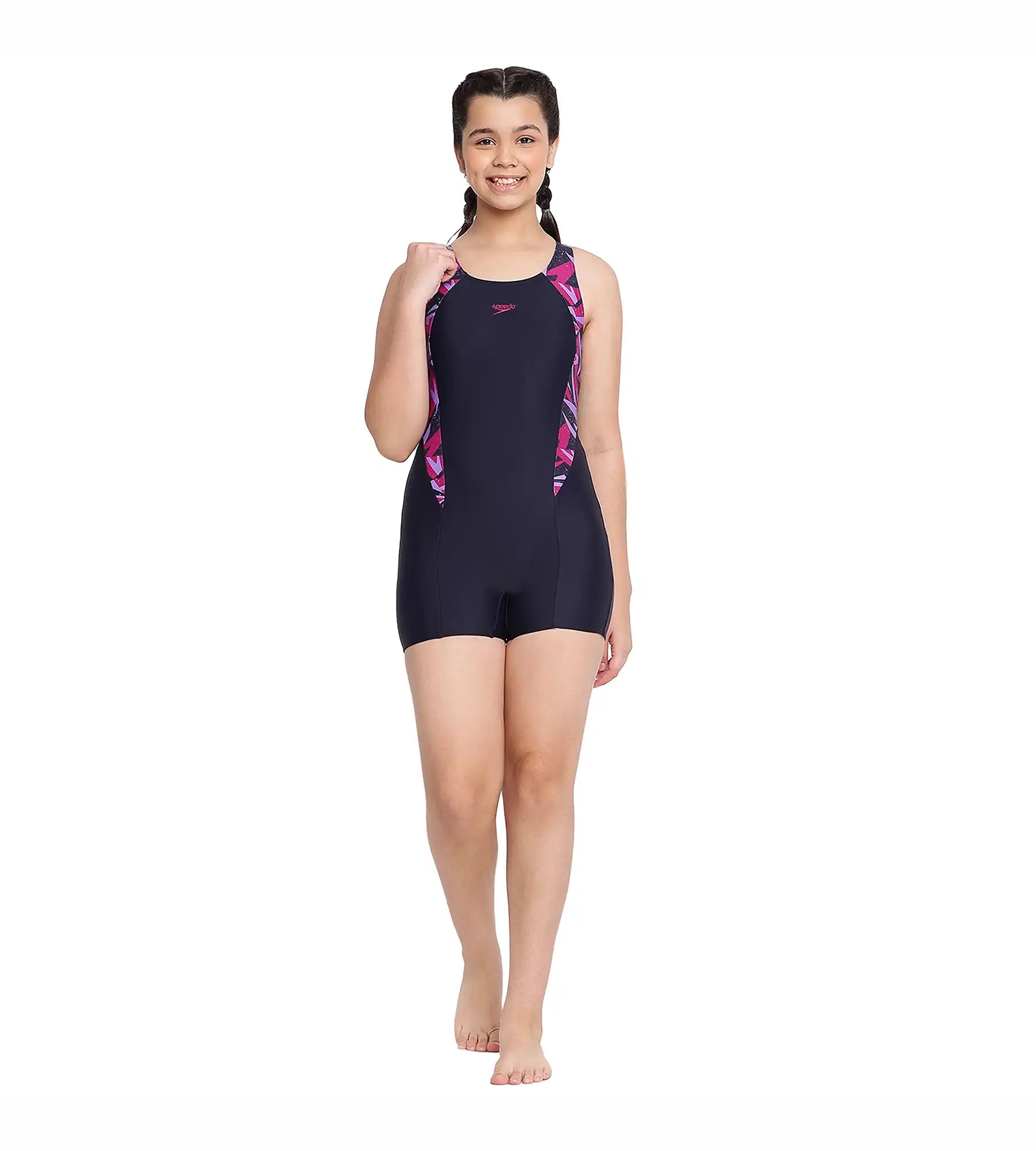 Girl's Hyperboom Splice Muscleback  Legsuit Swimwear - True Navy & Berry_6