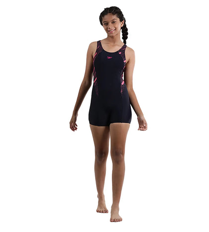 Girl's Endurance Hyperboom Splice Muscleback  Legsuit Swimwear - True Navy & Electricpink_12