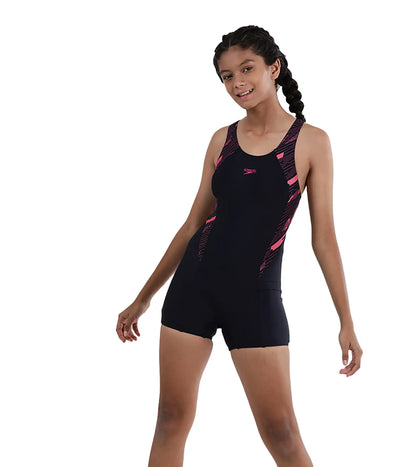 Girl's Endurance Hyperboom Splice Muscleback  Legsuit Swimwear - True Navy & Electricpink_13
