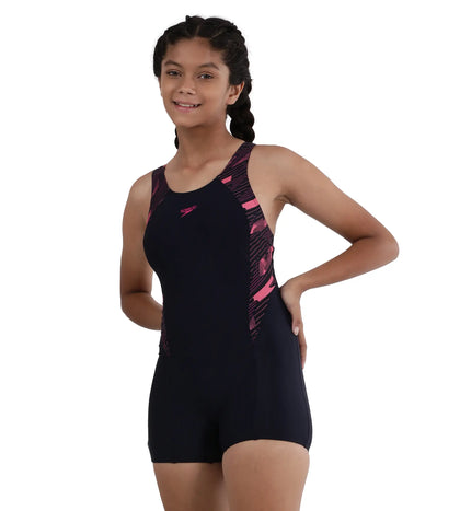Girl's Endurance Hyperboom Splice Muscleback  Legsuit Swimwear - True Navy & Electricpink_3
