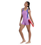 Girl's Recycled Endura Brite Hyperboom Splice Muscleback Legsuit Swimwear - Sweet Purple & True Cobalt