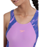 Girl's Recycled Endura Brite Hyperboom Splice Muscleback Legsuit Swimwear - Sweet Purple & True Cobalt