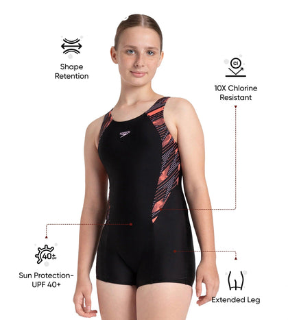 Girl's Endurance10 Hyperboom Print Splice Muscleback Legsuit - Black, Coral Sands & Peony Pink