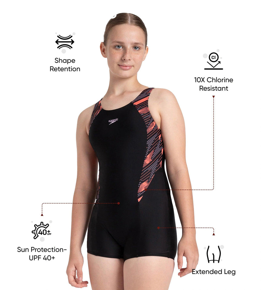 Girl's Endurance10 Hyperboom Print Splice Muscleback Legsuit - Black, Coral Sands & Peony Pink