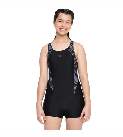 Girl's Hyperboom Splice Muscleback Legsuit Swimwear - Black & Oxid Grey_1
