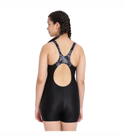 Girl's Hyperboom Splice Muscleback Legsuit Swimwear - Black & Oxid Grey_4