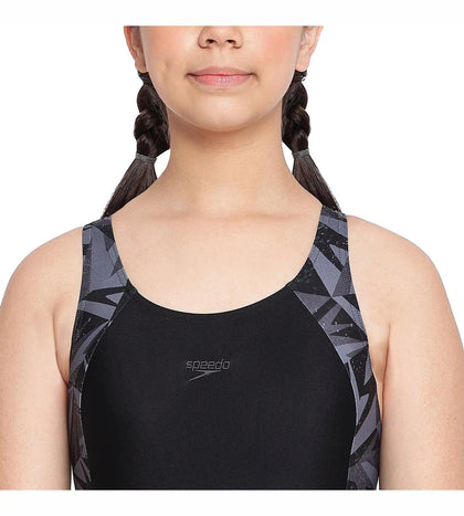 Girl's Hyperboom Splice Muscleback Legsuit Swimwear - Black & Oxid Grey_6