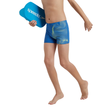 Boy's Enduraflex Tide Print Sports Gala Logo Aquashort - Turkish Sea & Hyper Yellow