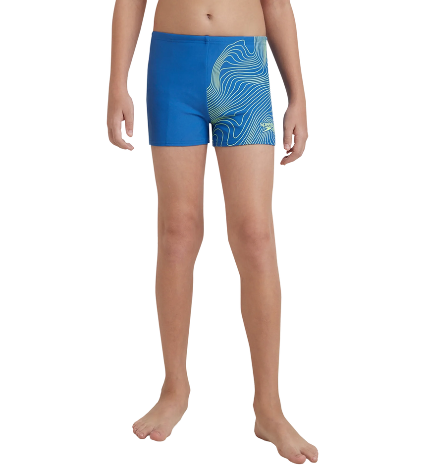 Boy's Enduraflex Tide Print Sports Gala Logo Aquashort - Turkish Sea & Hyper Yellow