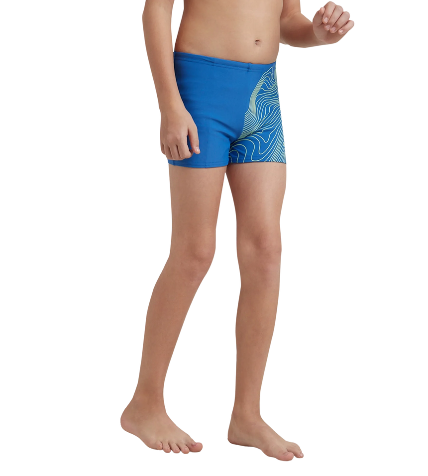 Boy's Enduraflex Tide Print Sports Gala Logo Aquashort - Turkish Sea & Hyper Yellow