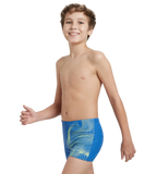 Boy's Enduraflex Tide Print Sports Gala Logo Aquashort - Turkish Sea & Hyper Yellow