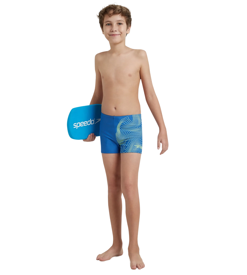 Boy's Enduraflex Tide Print Sports Gala Logo Aquashort - Turkish Sea & Hyper Yellow