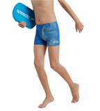Boy's Enduraflex Tide Print Sports Gala Logo Aquashort - Turkish Sea & Hyper Yellow