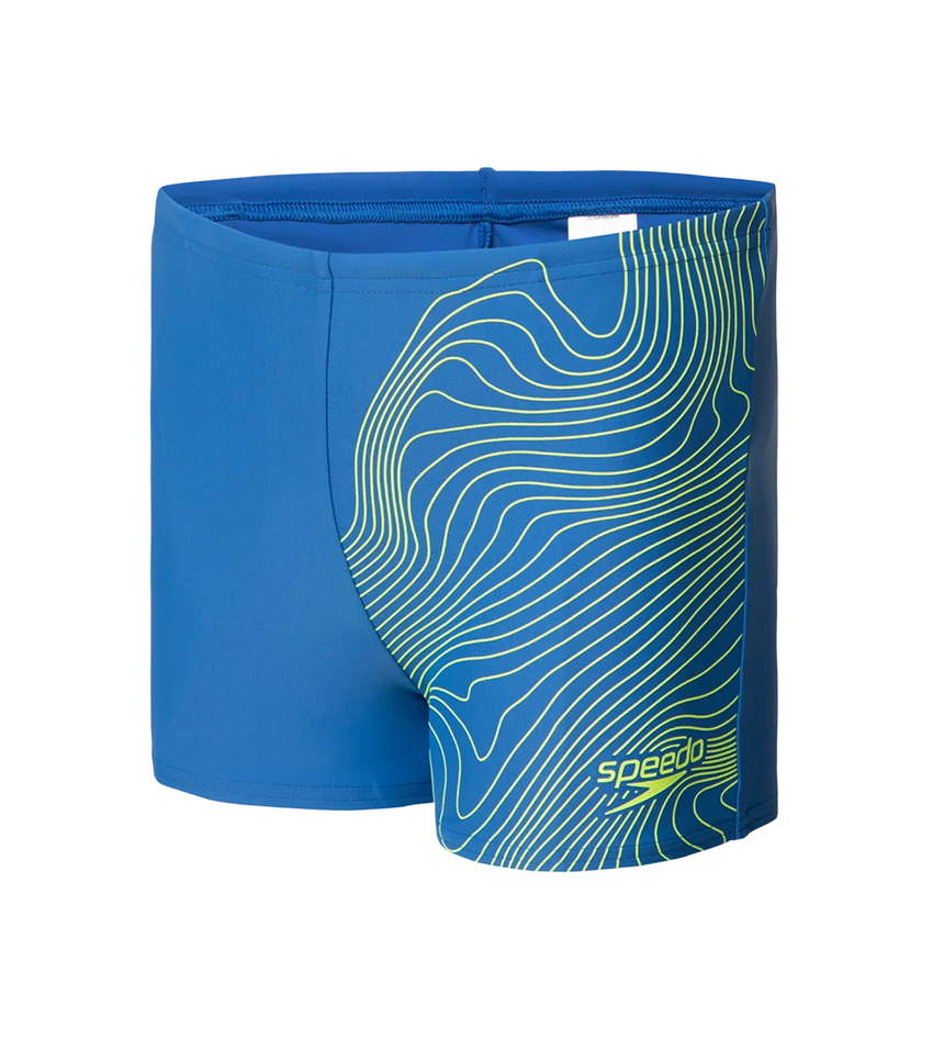 Boy's Enduraflex Tide Print Sports Gala Logo Aquashort - Turkish Sea & Hyper Yellow