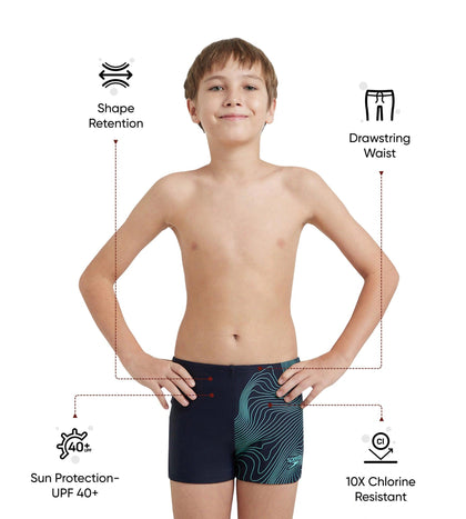 Boy's Endurance10 Tide Print Sports Gala Logo Aquashort - True Navy & Arctic Glass