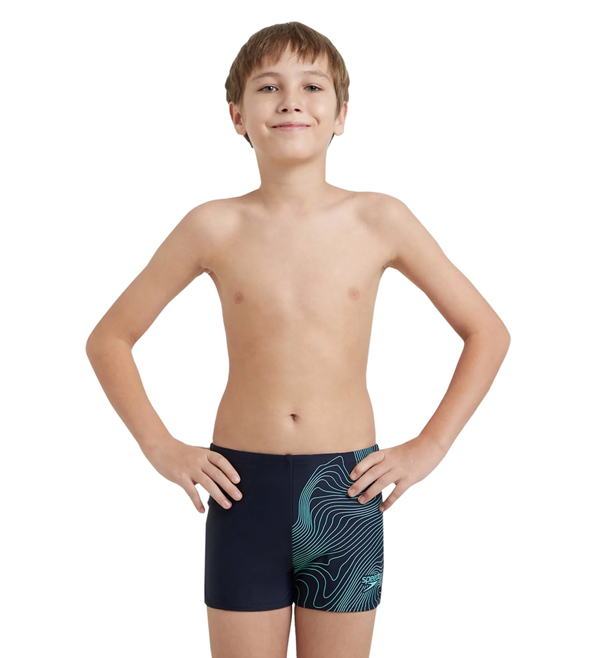Boy's Endurance10 Tide Print Sports Gala Logo Aquashort - True Navy & Arctic Glass