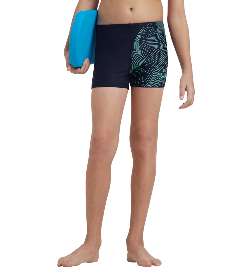 Boy's Endurance10 Tide Print Sports Gala Logo Aquashort - True Navy & Arctic Glass