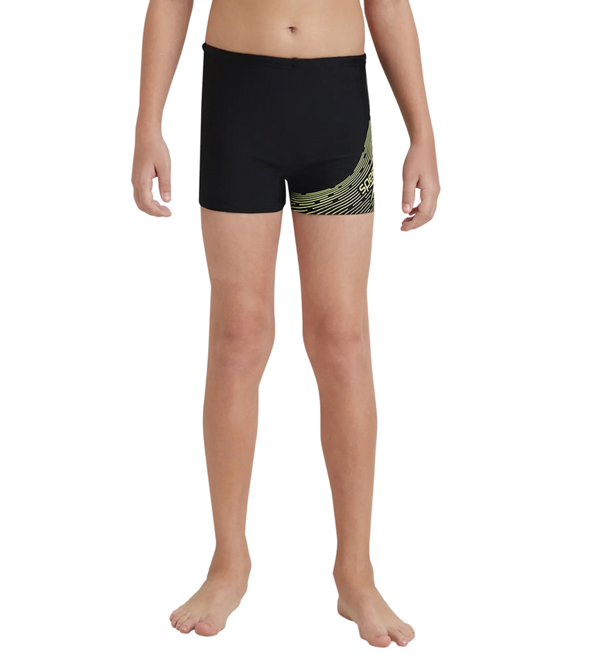 Boy's Endurance 10 Medley Logo Aquashort - Black & Lemon Drizzle