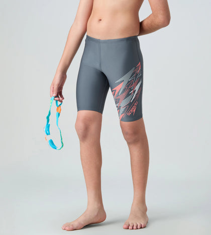 Boy's Endurabrite Medley Gala Logo Jammer - Grey Lead, Tropic Coral & Evening Grey